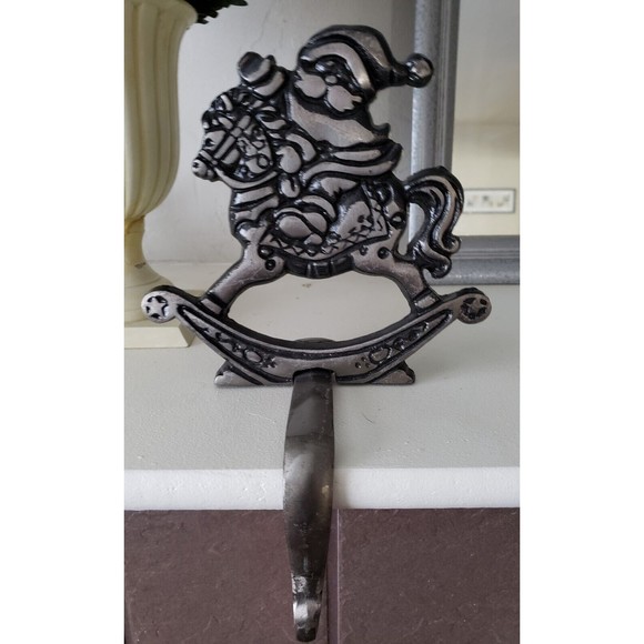 Unbranded Holiday Large Cast Iron Santa On Horse Stocking Holder